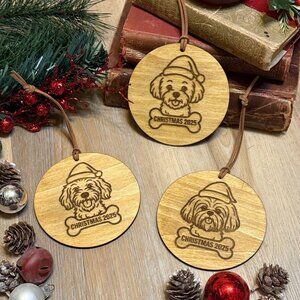 Wood Burned Dog Christmas Ornaments Set of 3, Pet Keepsake, Rustic Cottagecore